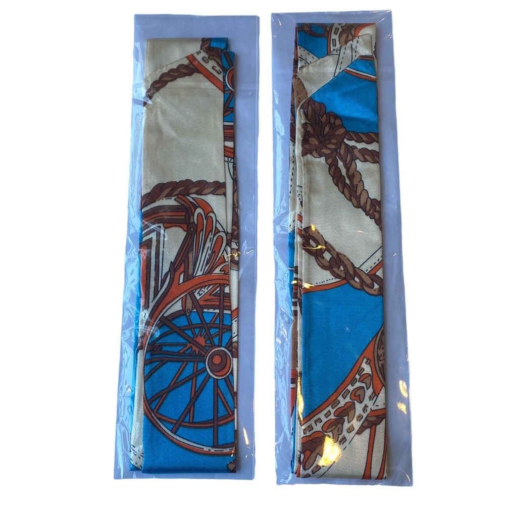 Western Blue Tan Brown Orange Silky Bag Twilly Scarf Set of 2